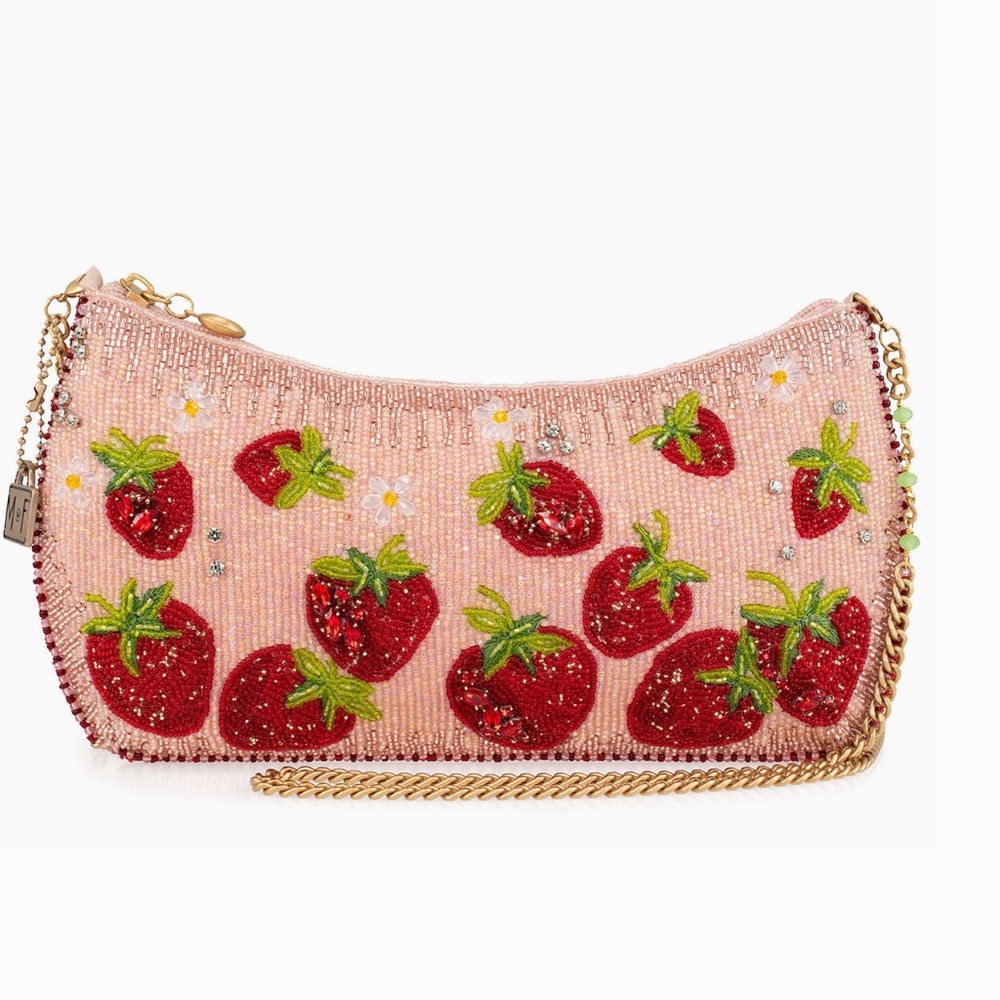 COPY - Strawberry Fields Beaded Strawberries On Pink Crossbody